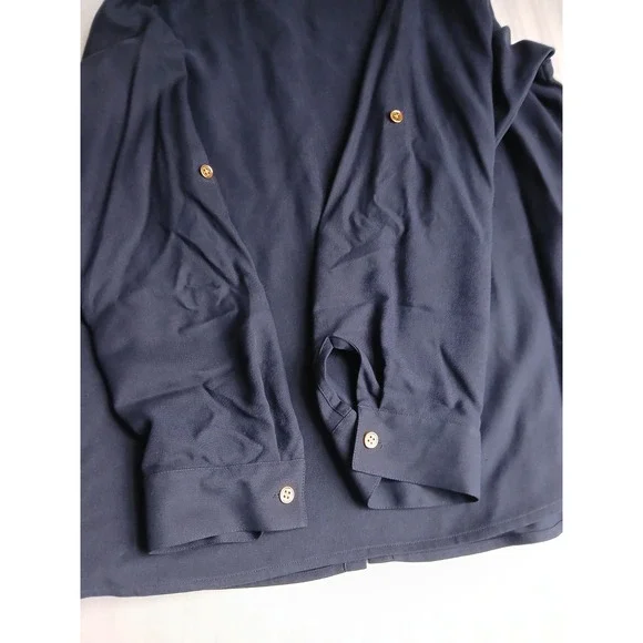 Lauren Ralph Lauren Top 14 / XL Womens Navy Silk Gold Button Crest Old Money New - Picture 13 of 13